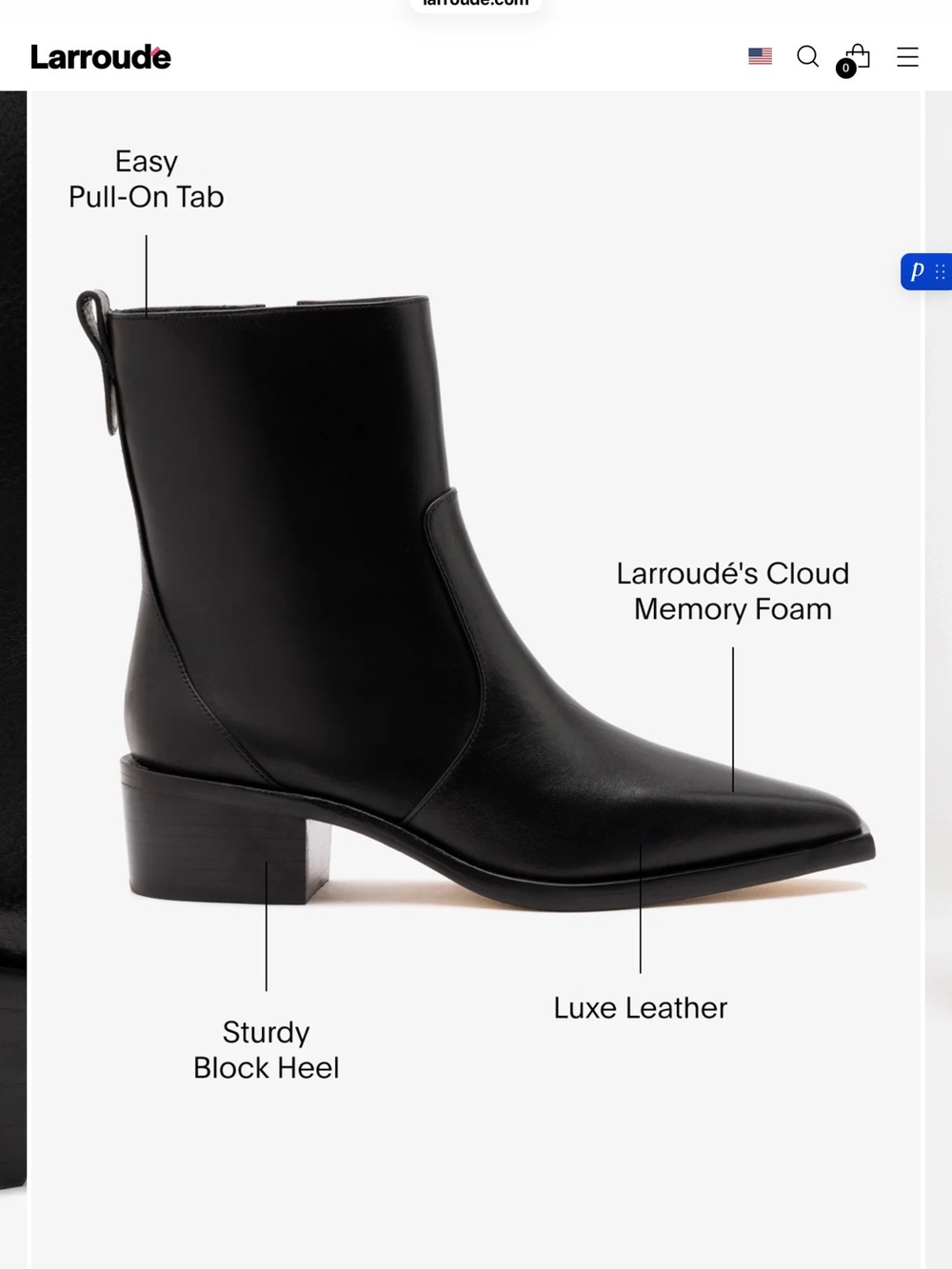 Larroude Florencia Black Luxe Leather Ankle Booties